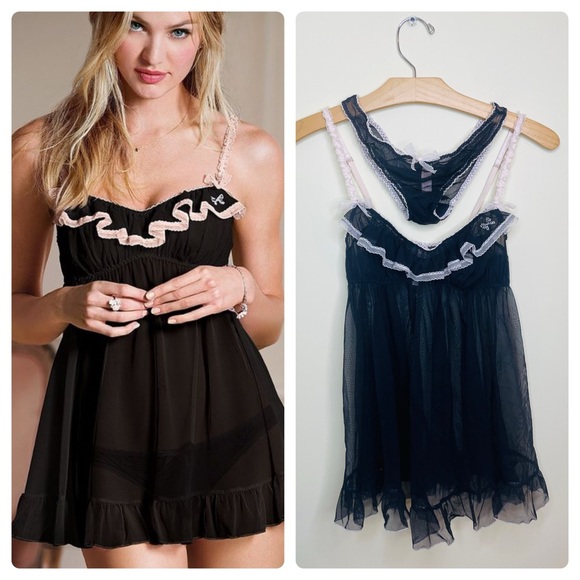 Y2K Vintage Victoria's Secret Babydoll Mesh & Lace Babydoll and Panties - Picture 8 of 8